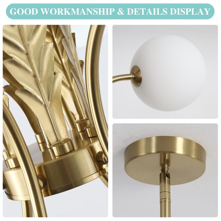 BOKT Mid Century Milk Glass Chandelier Gold G9 Ceiling Chandelier Light Industrial Metal Adjustable Pendant Lighting Farmhouse Large Globe Flush Mount Light Fixture for Dining Room Kitchen Indoor - Image 8