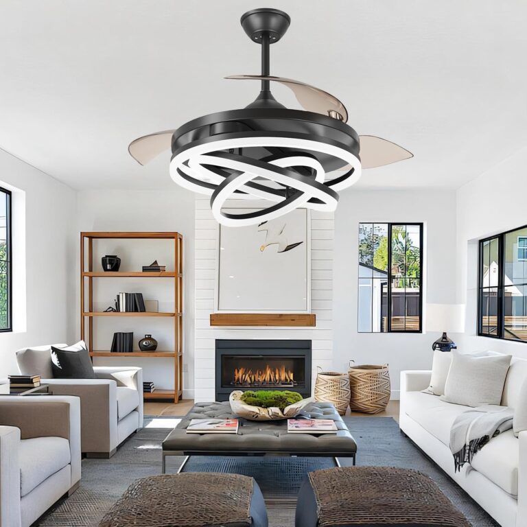 TXCSLY Retractable Ceiling Fan, 42 Inch Chandelier Ceiling Fan with Light, Modern Fandelier Ceiling Fan for Bedroom Living Room Dinning Room, Reverse Motor, 3 Color Temperature, 6 Wind Speed, Black - Image 5