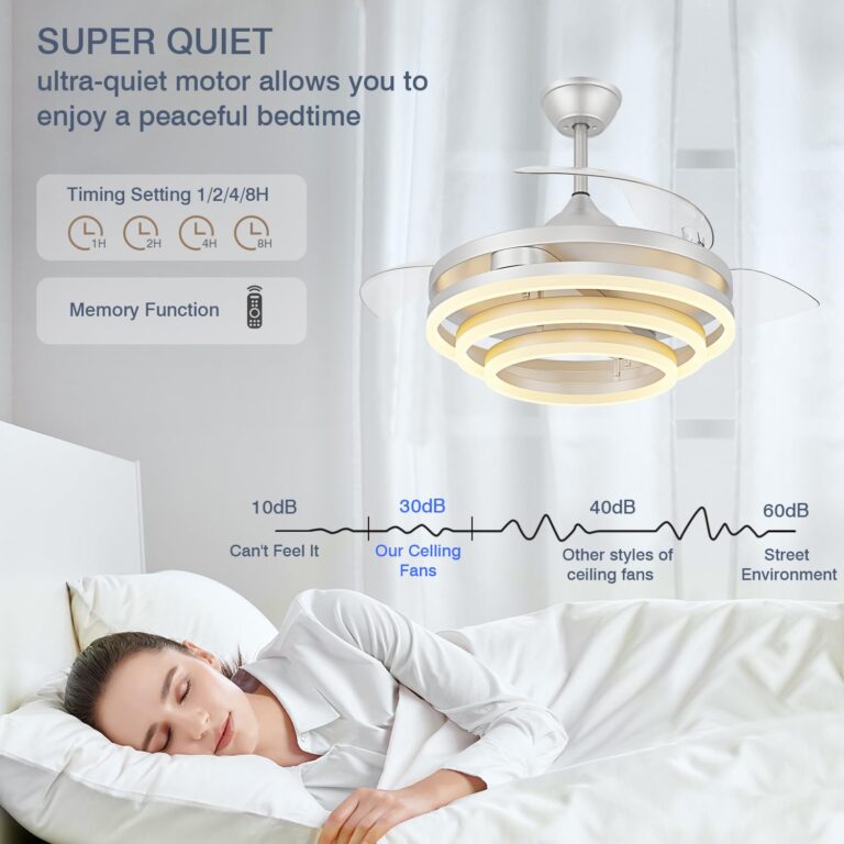 TXCSLY 42 Inch Retractable Ceiling Fan, Chandelier Ceiling Fan with Light DC Motor, 3 Color Tempearture, 6 Wind Speed for Bedroom, Living Room and Dining Room, Silver - Image 4