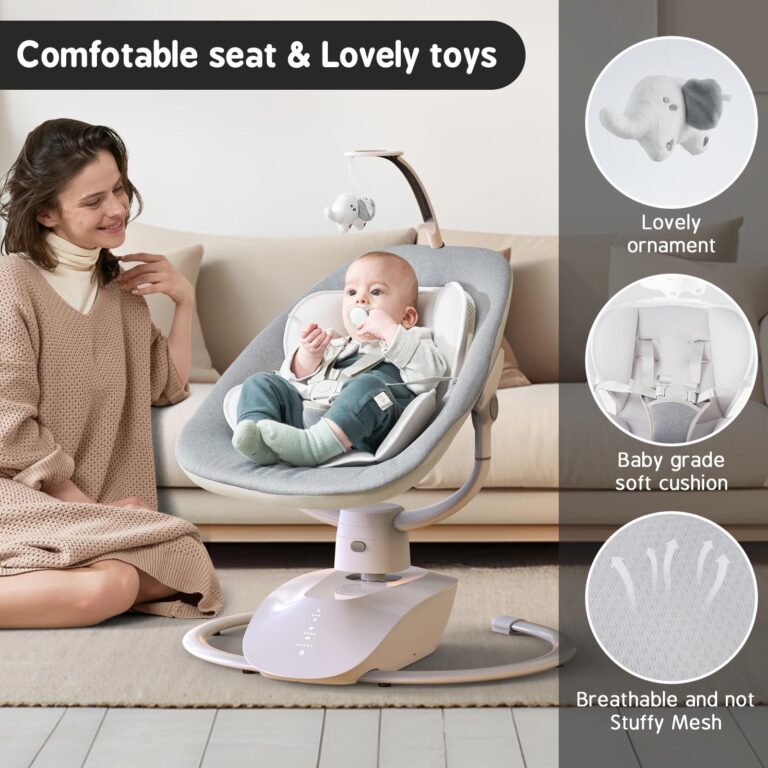 Baby Swing for Infants, Electric Baby Swing with Remote Control, 5 Motions & 4 Speeds, Infant Swings with 8 Lullabies, and 180° Rotating Seat, Indoor & Outdoor Use - Image 4