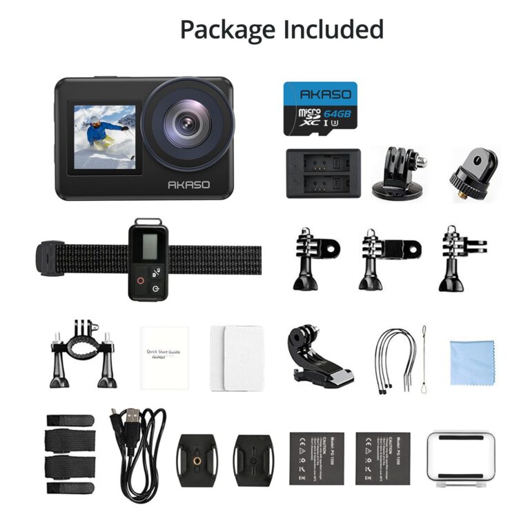 AKASO Brave 7 Action Camera 4K30FPS 20MP with 64GB U3 MicroSDXC Memory Card, Waterproof Camera with Touch Screen IPX8 33FT EIS 2.0 Zoom Support External Mic Voice Control with 2X 1350mAh Batteries - Image 2