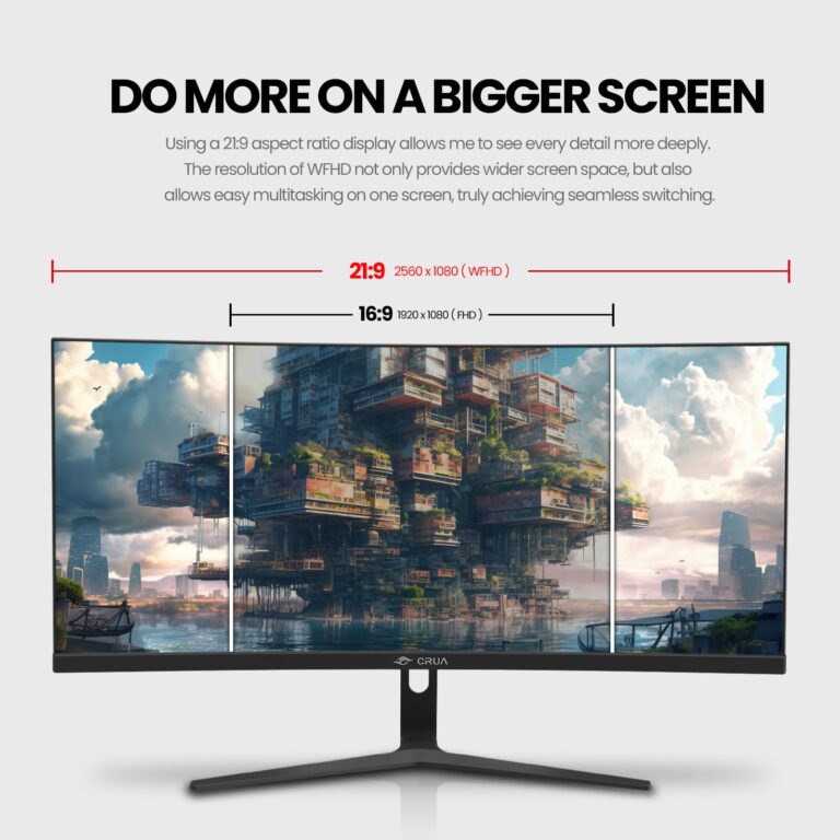 CRUA 30Inch Ultrawide Curved Monitor, 21:9 WFHD(2560x1080P) VA Computer Monitor, 99% sRGB 100HZ 1500R PC Monitors Support FreeSync, Wall-Mounted, with HDMI/DP Display Port-Black - Image 6