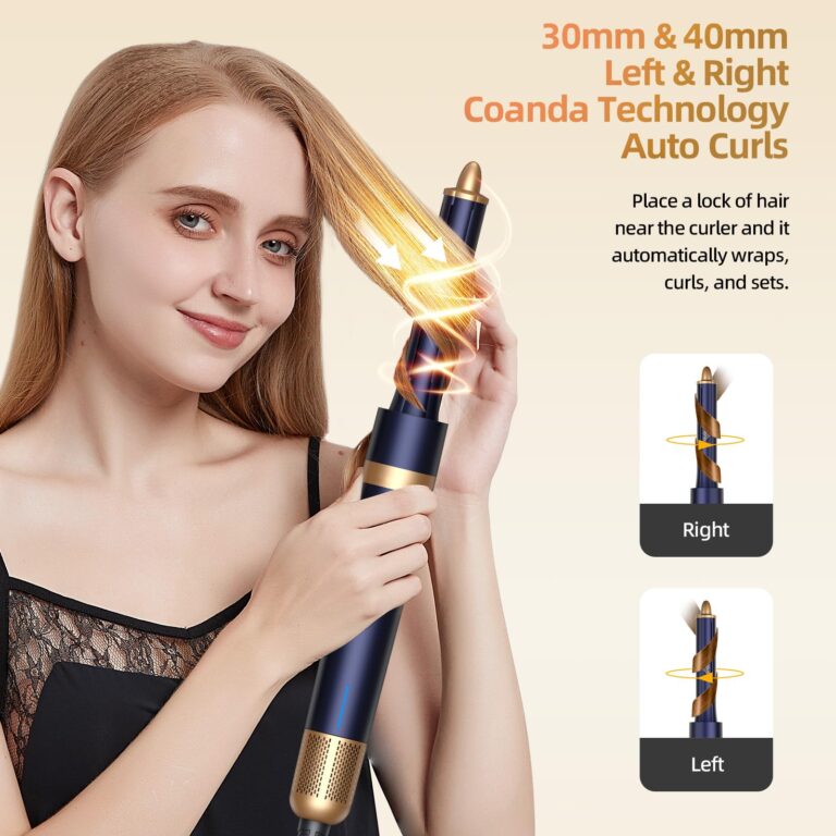 T-GOGO Hair Dryer Brush Professional: 6 in 1 Hot Air Hair Styler & Dryer Set, Powerful Hair Air Curling Iron High-Speed Negative Ionic Blow Dryer, Auto-Wrap, No Heat Damage (Dark Blue) - Image 6