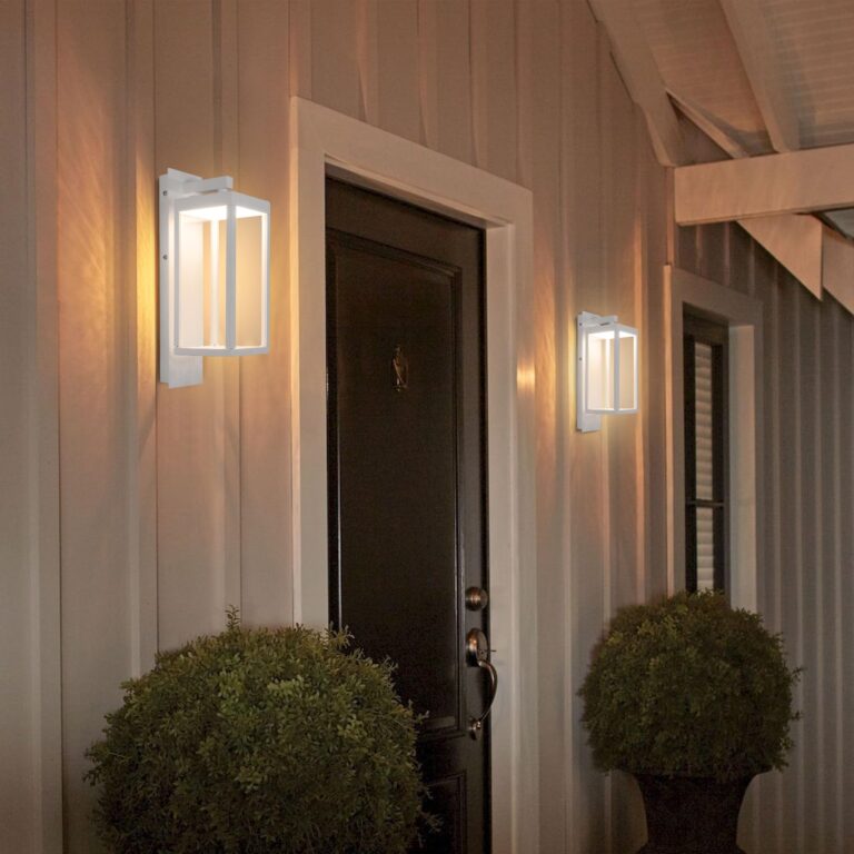 Lustrlach 2 Pack White Dusk to Dawn Outdoor Wall Lights for House LED Photocell Exterior Light Fixture with Glass IP54 Waterproof Modern Patio Light for Garage Indoor Entryway Garden,3000K,14IN - Image 5