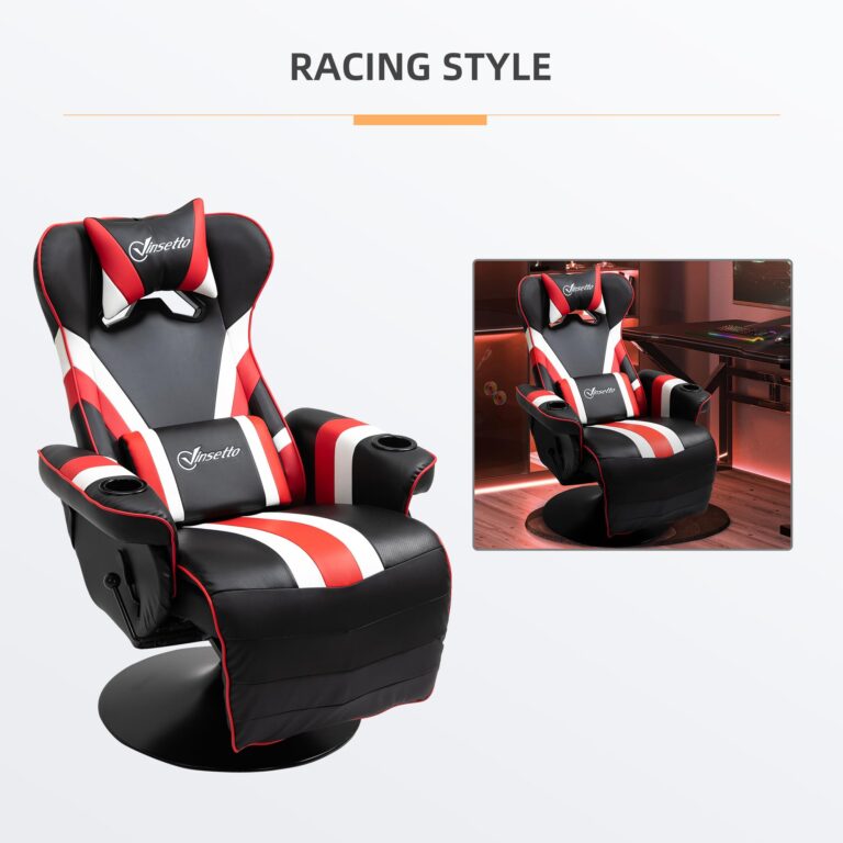 Vinsetto Gaming Chair, Racing Style Computer Recliner with Lumbar Support, Footrest and Cup Holder, Black/White/Red - Image 4