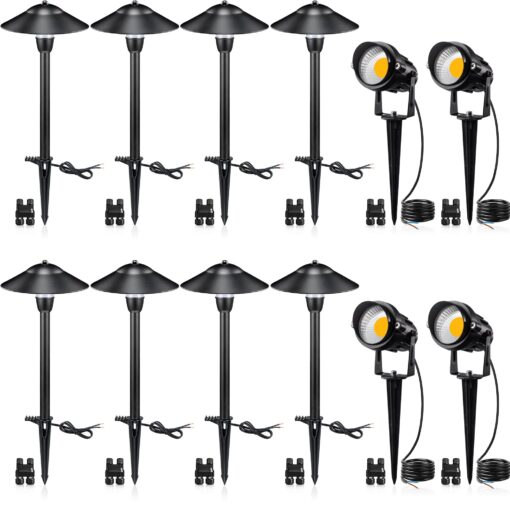 SUNVIE LED Landscape Lights Low Voltage Pathway Lights 12V Landscape Lighting Kit Aluminum Low Voltage Landscape Pathway Lights with Stake Waterproof for Walkway Yard Garden, 12 Pack with Connectors