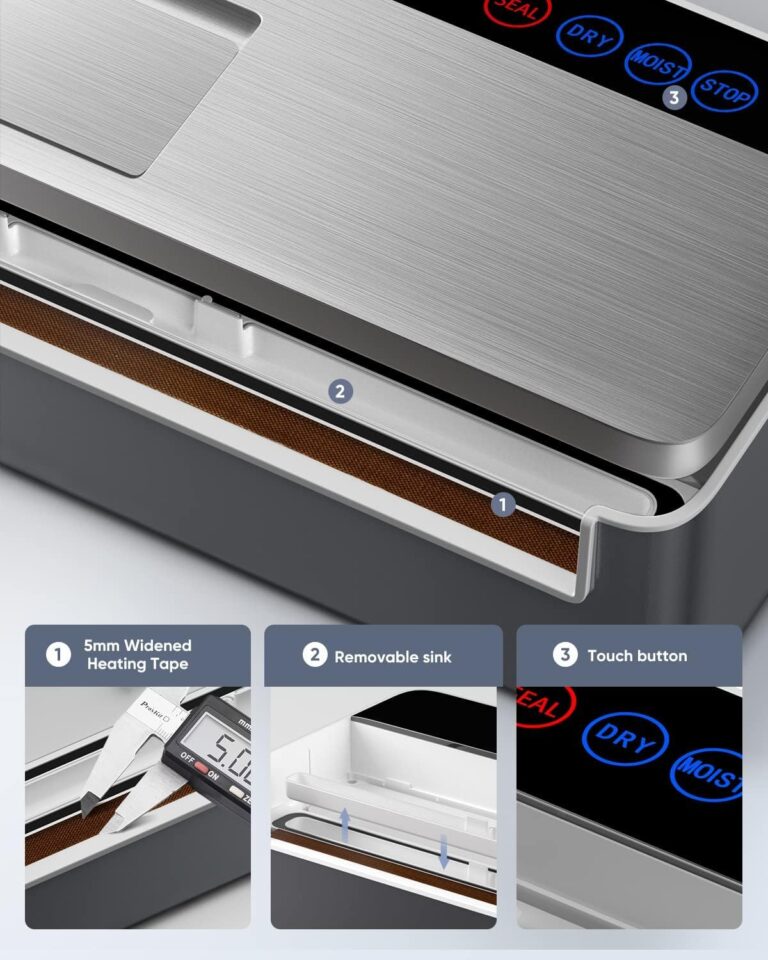 Vacuum Sealer Machine, Full Automatic Food Sealer (95Kpa), Vacuum Sealers Bags, Air Sealing System Dry, Moist Food Preservation Modes, Lab Tested, LED Indicator Lights - Image 2