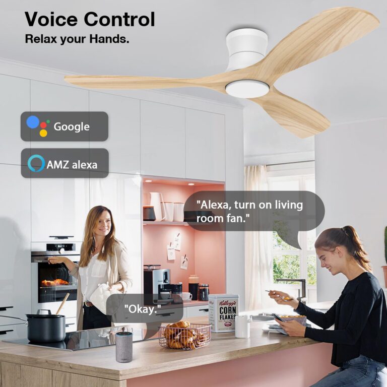 Livory Smart 52” Wood Flush Mount Ceiling Fans with Lights and Remote,Quiet DC Motor,Outdoor Indoor Ultra Low Profile Ceiling Fan works with Alexa WIFI APP,Modern White Ceiling Fan for Bedroom Patio - Image 7