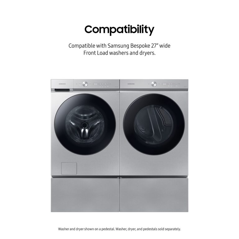 SAMSUNG 27-Inch Bespoke Front Load Washer Dryer Pedestal Stand w/ Pull Out Laundry Storage Drawer, WE502NT, Silver Steel - Image 6