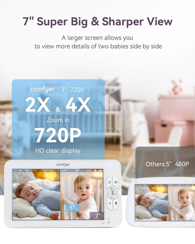 Comfyer Split-Screen Baby Monitor with 2 1080P Cameras, 7" HD 720P Baby Monitor No WiFi with a Flexible Bracket, Video Baby Monitor with Camera and Audio, 2 Way Audio, Remote PTZ, Auto Night Vision - Image 9