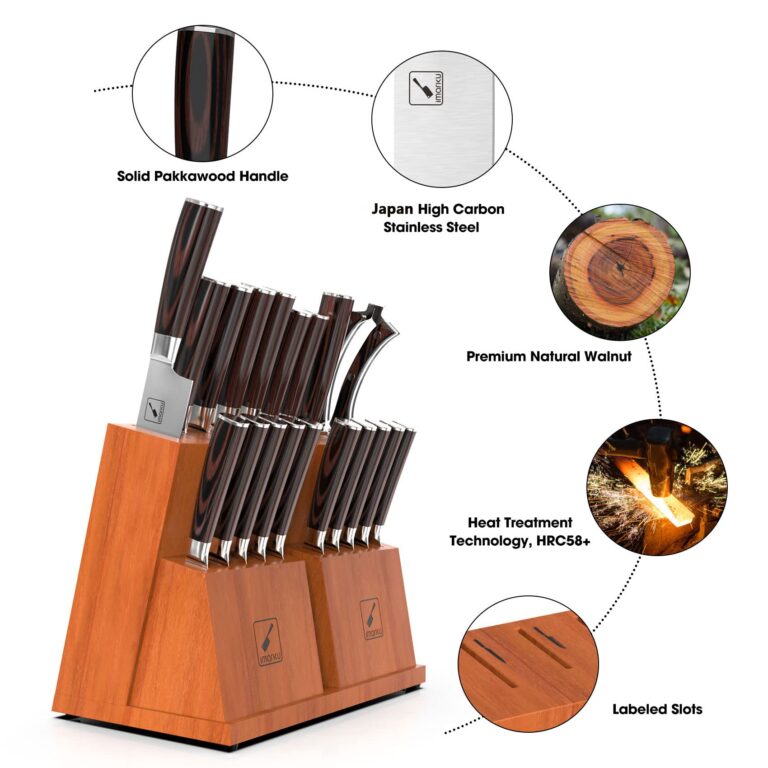imarku Knife Set, 20-Pieces Premium Kitchen Knife Set, Japanese High Carbon Steel Knife Set with Block and 2 Pull-away Steak Knife Block Set, Best Gifts - Image 6