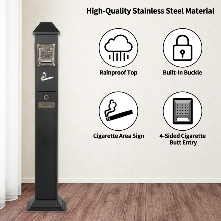 lukar Commercial Butt Receptacles Metal Butt Container Heavy Duty Ash Disposal Outdoor Vertical Trash Can for Patios Gardens Hotels Pubs Offices(Black) - Image 2