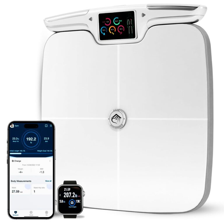 Premium Smart Digital Body Weight Scale with 8 Electrodes – 56+Metrics -Rechargeable- WIFI & Bluetooth Connected for Full Body Analysis -Track Body Fat, Muscle Mass, Fat Percentage, Sleek White Design