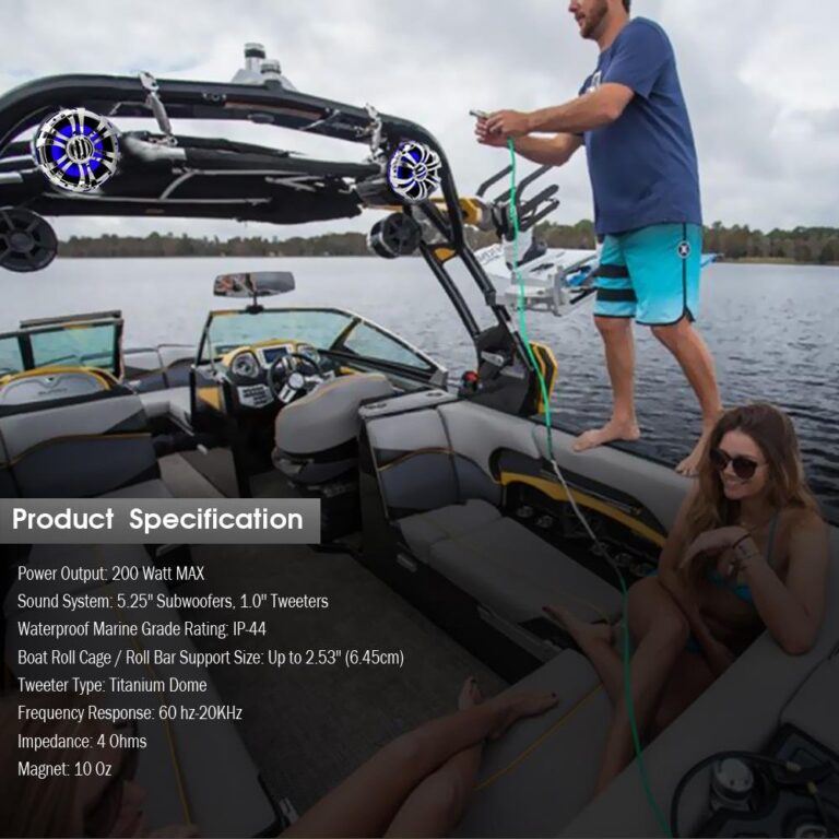 Pyle Marine Speakers - 5.25 Inch Waterproof IP44 Rated Wakeboard Tower and Weather Resistant Outdoor Audio Stereo Sound System with Built-in LED Lights - 1 Pair in Silver (PLMRWB50L) - Image 4