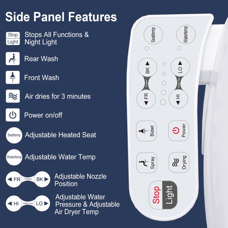 ZMJH 236D Bidet Toilet Seat, Round Smart Unlimited Warm Water, Vortex Wash, Electronic Heated, Warm Air Dryer, Rear and Front Wash, LED Light, Need Electricity, White (Round) - Image 5