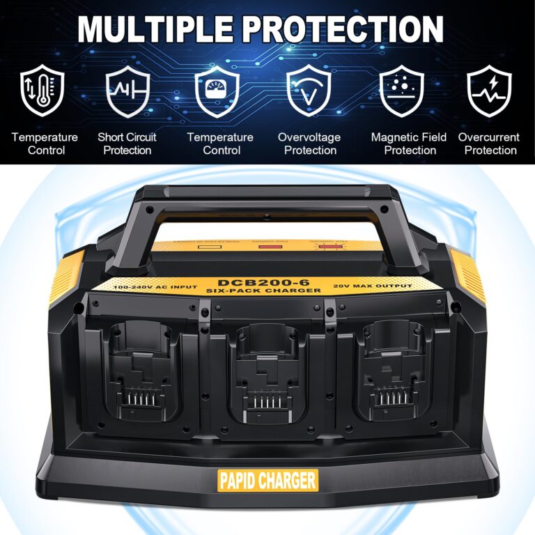 Adisipsoarin Super Battery Charger for Dewalt 20v Battery, 6-Ports Simultaneous Rapid Charger Station Compatible with Dewalt 20v Lithium Ion Battery and Tools DCB104 Charger - Image 5