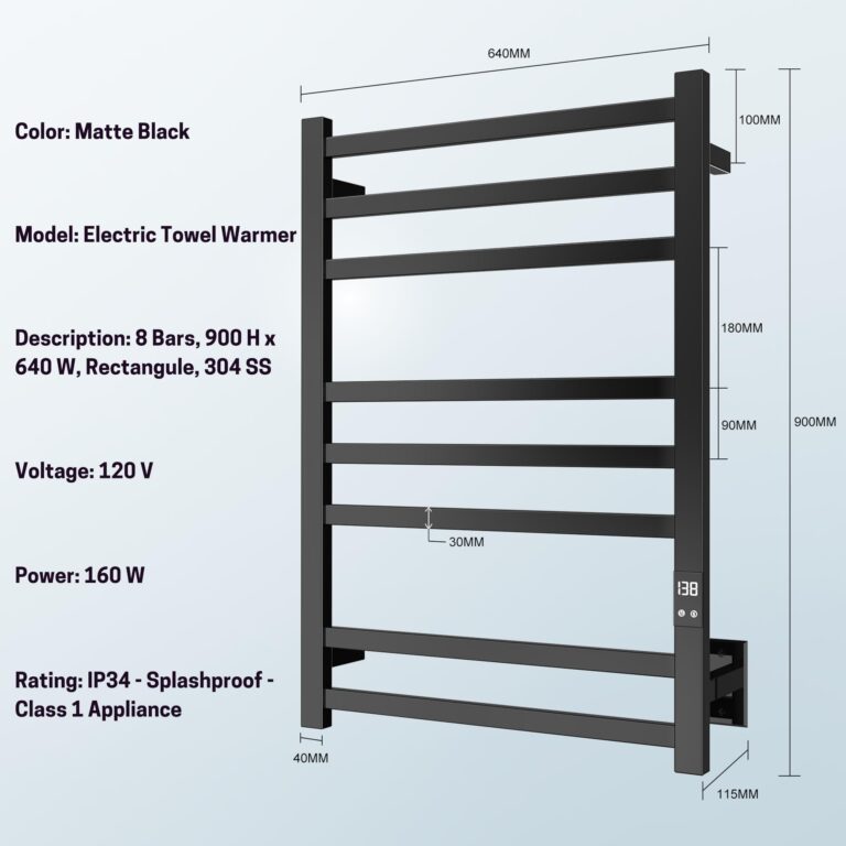 PeakTrivol 8-Bar Towel Warmer with Fast Heating, Auto Shut-Off Timer, Matte Black Finish - Hardwired or Plug-in Options - Ideal for Hot Towels in Bathroom - Image 4