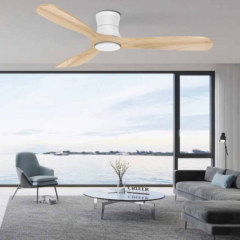 Livory Smart 52” Wood Flush Mount Ceiling Fans with Lights and Remote,Quiet DC Motor,Outdoor Indoor Ultra Low Profile Ceiling Fan works with Alexa WIFI APP,Modern White Ceiling Fan for Bedroom Patio - Image 2