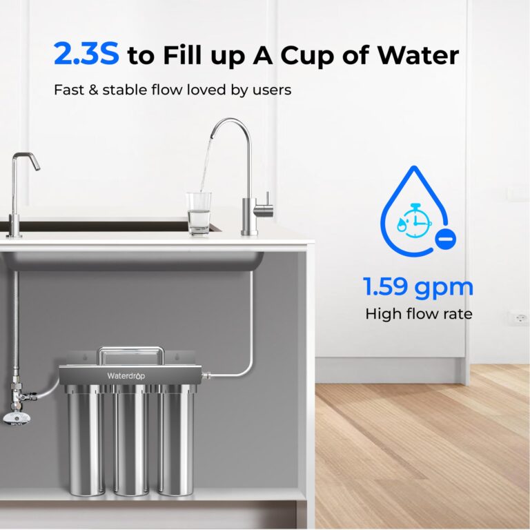 Waterdrop TST-UF 0.01μm Ultra-Filtration Under Sink Water Filter, Stainless Steel, 5X Service Life,Remove 99.99% of Contąminants Larger Than 0.01μm, with Dedicated Faucet, USA Tech (3 Filter Included) - Image 4