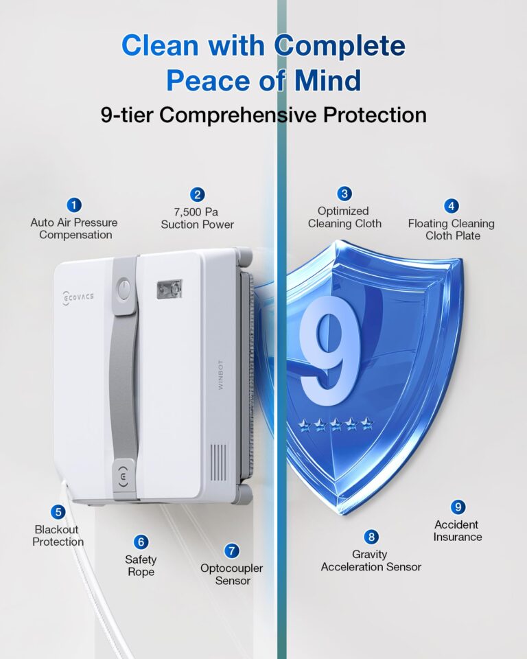 ECOVACS WINBOT Mini Window Cleaning Robot - Compact Design, Dual Nozzles with Ultrasonic Spray, 9-Stage Protection System, Intelligent Path Planning, 3 Cleaning Modes, Anti-Slipping System - Image 8