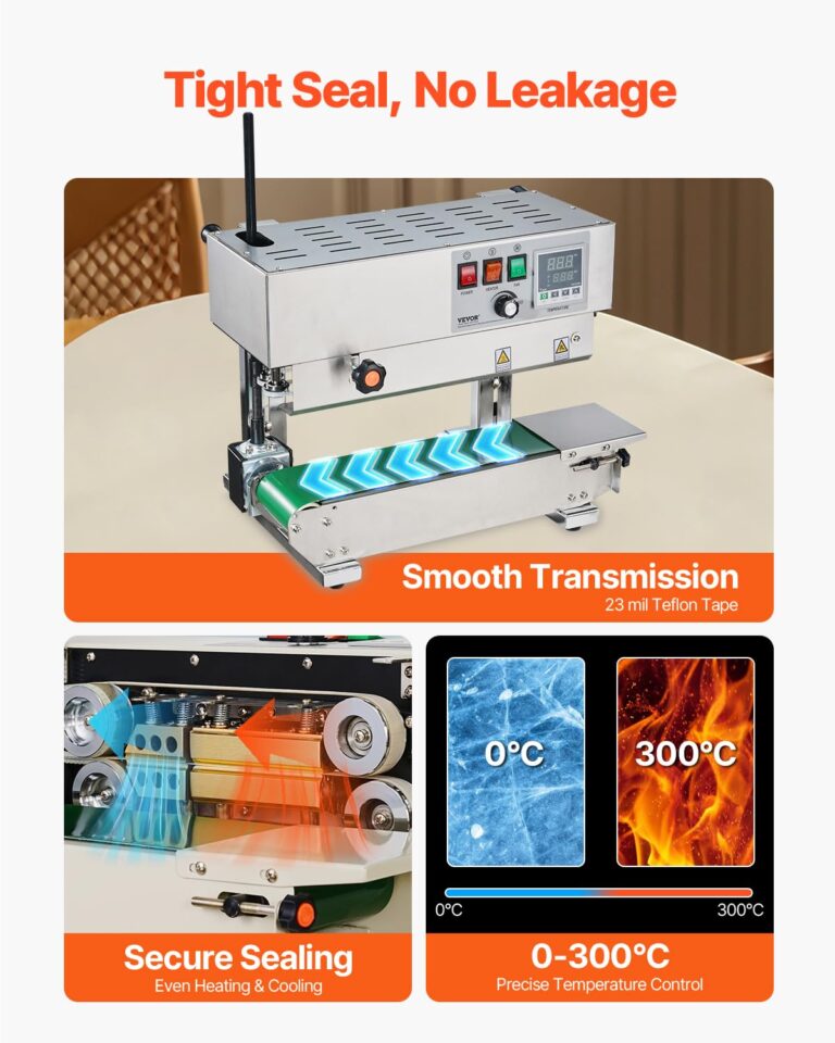 VEVOR Continuous Bag Band Sealing Machine, 0.24-0.47 in/6-12 mm Seal Width, Vertical Band Sealer Machine with Digital Temperature Control, Stainless Steel Bag Sealer for 0.02-0.8 mm Plastic Bags Films - Image 7