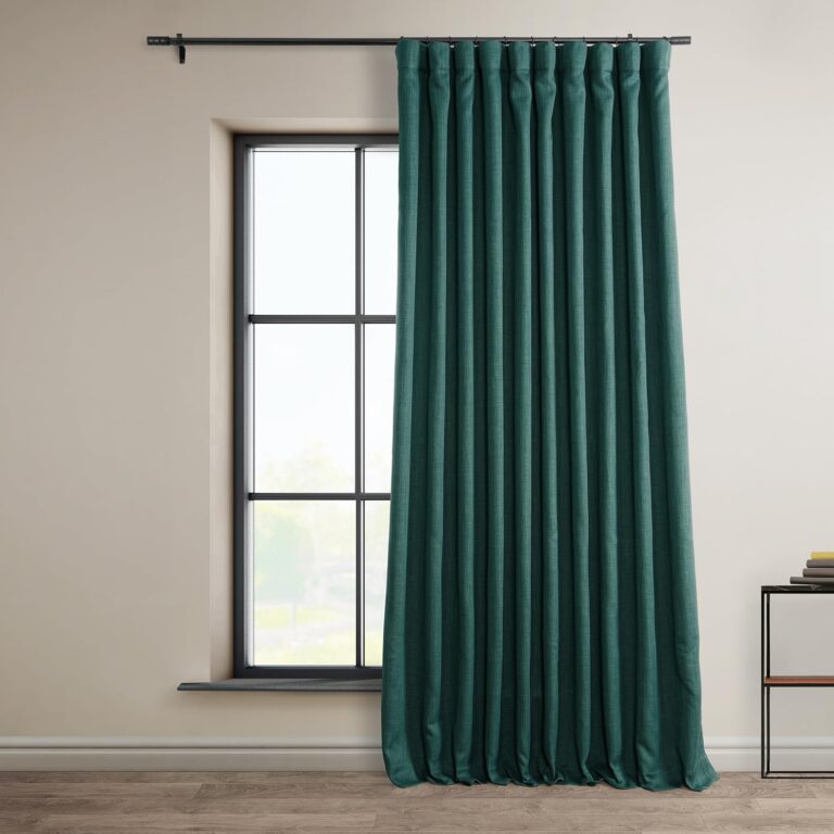 HPD Half Price Drapes - Faux Linen Curtains for Living Room (1 Panel) - 100W X 96L - Extra Wide Textured Room Darkening Curtains for Bedroom 96 Inches Long - Drapes for Home Decor, Slate Teal