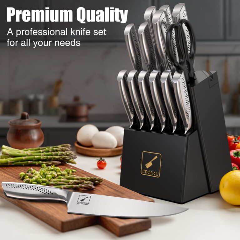 imarku Knife Set,15 PCS Kitchen Knife Set With Block, Premium HC Stainless Steel Knife Block Set With Built-in Sharpener, Kitchen Knives With Ergonomic Handle, Dishwasher Safe, Black - Image 3