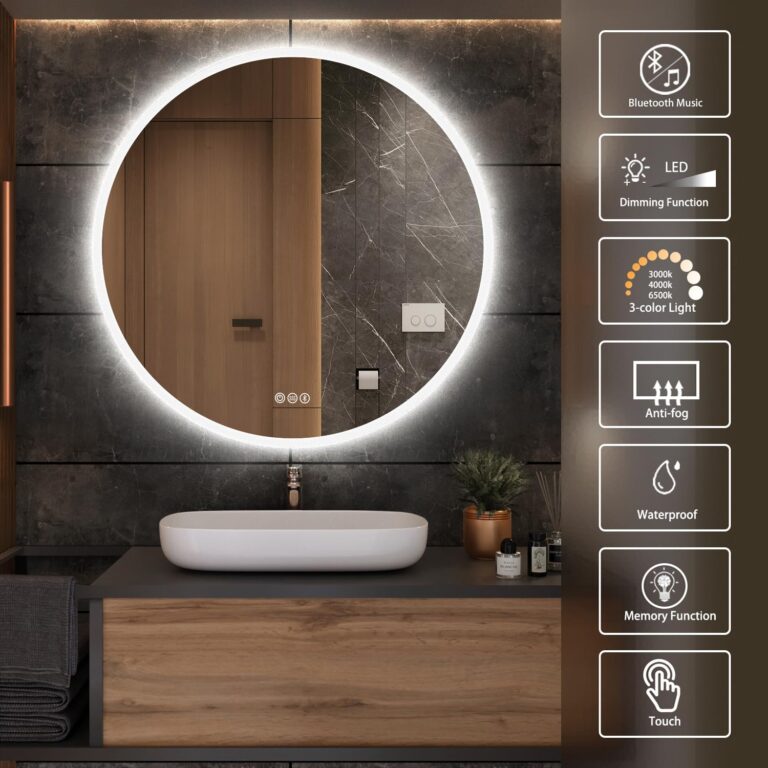 S·BAGNO 32’’ Round Led Bathroom Mirror with Lights, Backlit and Front Lighted, Wall-Mounted Vanity Mirror 3000K/4000K/6500K, Inside Bluetooth Speaker Anti-Fog Dimmable Smart Mirror - Image 3