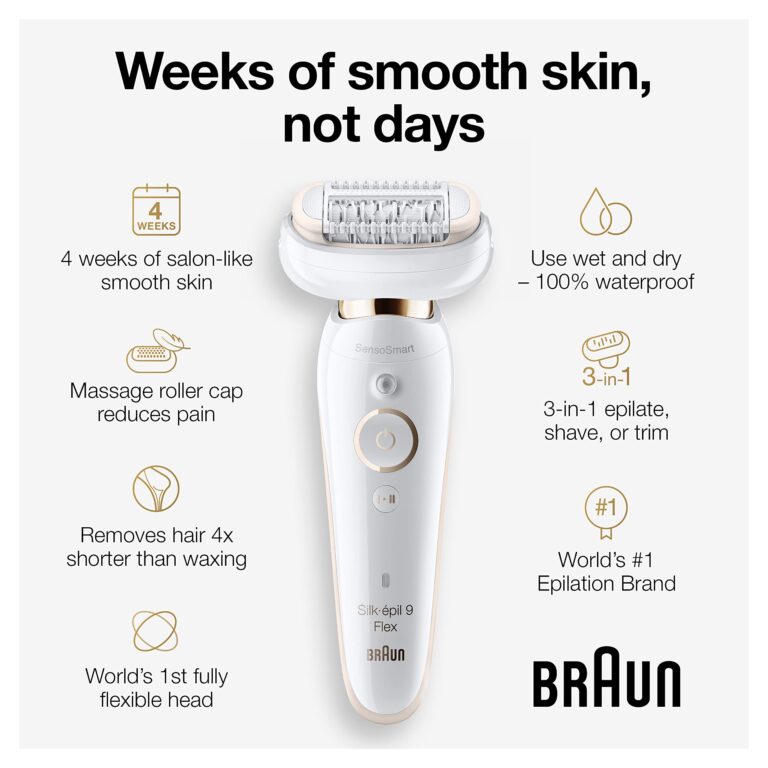 Braun Epilator Silk-épil 9 9-030 with Flexible Head, Facial Hair Removal for Women and Men, Hair Removal Device, Shaver & Trimmer, Cordless, Rechargeable, Wet & Dry, Beauty Kit with Body Massage Pad - Image 5