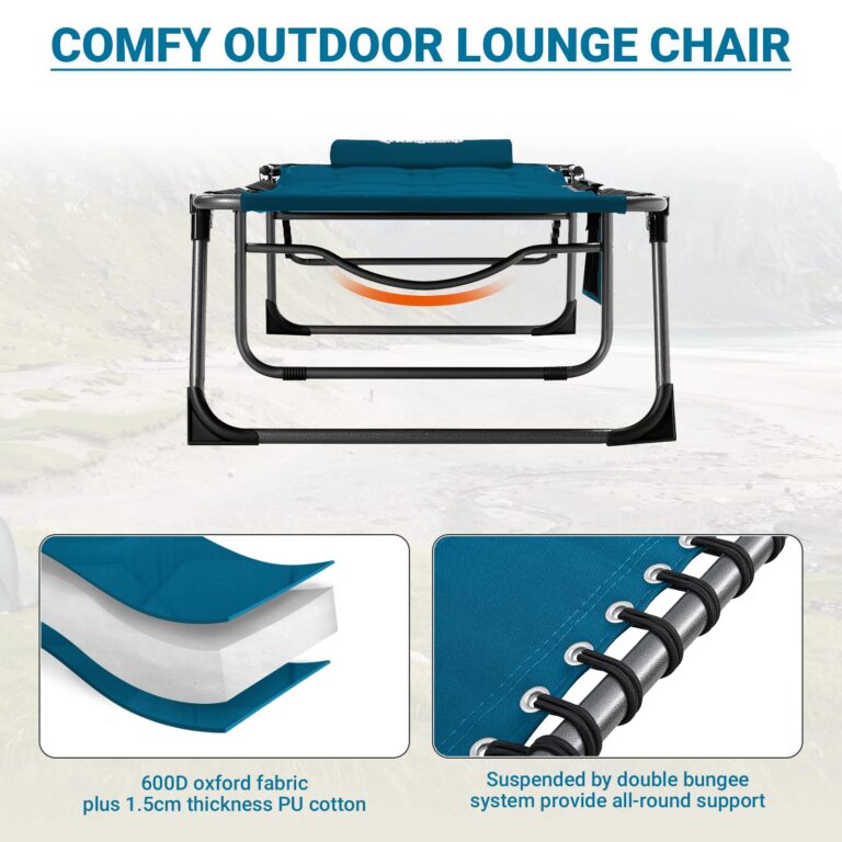 KingCamp Set of 2 Oversize Padded Folding Chaise Lounge Chair for Outdoor, Patio, Beach,Lawn, Sunbathing, Tanning, Pool, Lay Flat Heavy-Duty Adjustable Reclining Chairs with Pillow, Support 330lb,Teal - Image 2