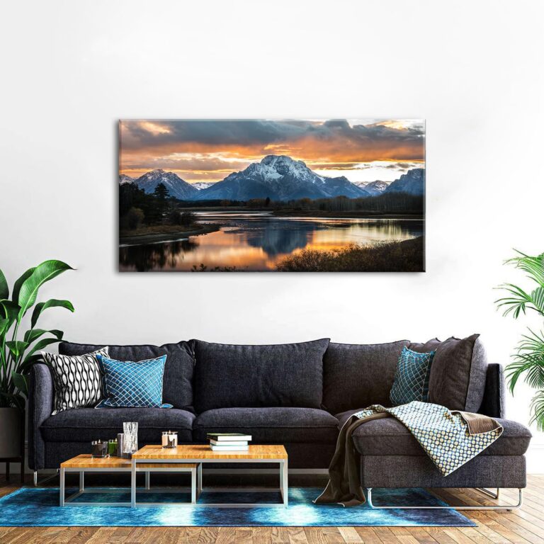 Mountain Wall Art for Living Room Sunset Nature Wall Decor National Park Poster Grand Teton Landscape Canvas Prints Picture Wyoming Painting Artwork for Bedroom Living Room Home Decoration 30x60” - Image 2