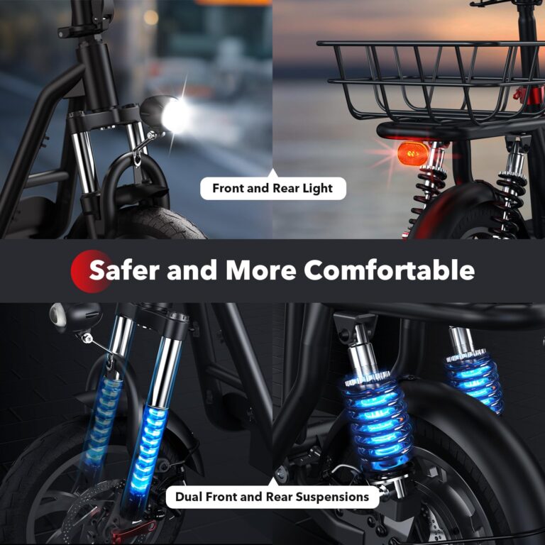 iScooter Electric Scooter with Seat, 21 Miles Long Range & 15.6 Mph Top Speed, 12'' Pneumatic Tire, Height Adjustable Seat &Handlebar, Dual Suspensions Commuting Scooter with Basket - Image 8