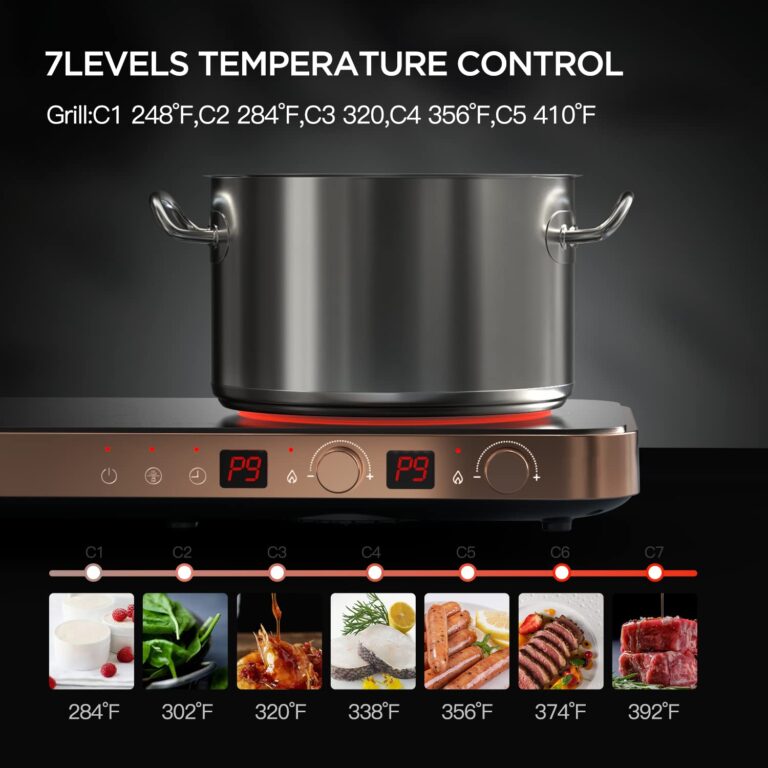 Portable Compact 2 Burner Induction Cooktop Electric Stove w/Smokeless Cast Iron Griddle Grill & Temperature Control & Child Lock, Rose Gold - Image 8