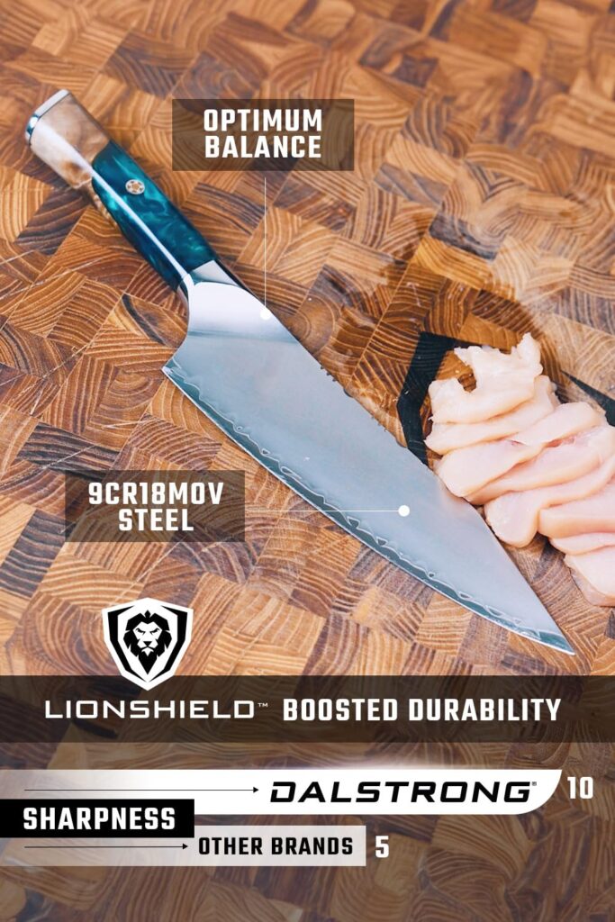 Dalstrong Chef Knife - 8 inch - Valhalla Series - Premium 9CR18MOV HC Steel - Celestial Resin & Wood Handle - Razor Sharp - Kitchen Cooking Chef's Knife - Leather Sheath - Image 5