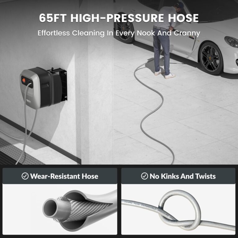 Giraffe Tools Grandfalls Pressure Washer G20 Pro, 2500 PSI 2.2 GPM, Wall Mounted Power Washer with 65FT Hose Reel, Ultra-Soft Pressure Hoses, 4 Nozzles for Floor/Cars/Fences/Patios, Light Silver - Image 7