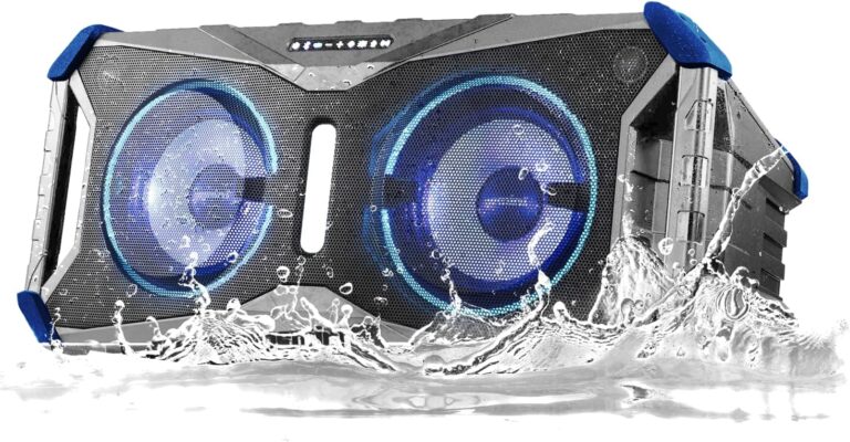 Gemini Sound SoundSplash 400W Floating Waterproof Wireless Bluetooth Speaker, LED Light Show, Dual 8” Woofers & NFC Pairing - Perfect for Pool Parties, Beach, Travel & Home Fun (Gray/Blue)