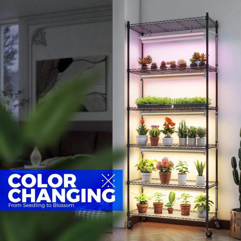 Barrina Plant Stand with Grow Lights for Indoor Plants, 6-Tier Metal Plant Shelf Display Rack with 5Pcs 2FT 30W Full Spectrum Plant Lights, 3 Adjustable Spectrum and Timer, for Growing, 29.5x13.8x71IN - Image 9
