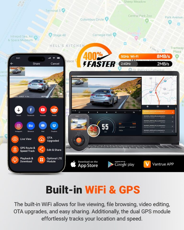 Vantrue S1 Pro 2.7K Dual Dash Cam Front and Rear, 5G WiFi 60FPS Hidden Dash Camera w/HDR Night Vision, STARVIS 2, Optional Remote Live View, GPS, Voice Control, 24/7 Parking Mode, Support 512GB Max - Image 7