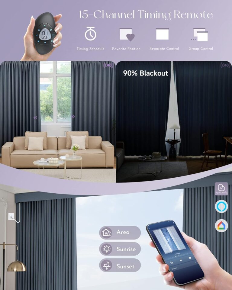 Graywind Hardwired Smart Curtains Compatible with Alexa Google Remote Control Motorized Drape for Sliding Door One-Way or Split Draw, Custom Width to 220" (Blackout Chevron Series) - Image 5