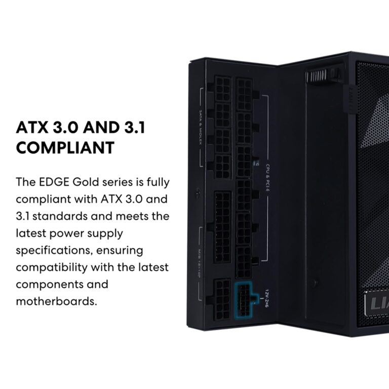 Lian Li Edge Serie - 1200W Full Modular Power Supply (Fan USB Hub Included) - Gold - ATX 3.1 - PCIE 5.1 Support - 12V-2x6 Connector - L-Shape Design for Dual Chamber Case - White (EG1200G.WH) - Image 5