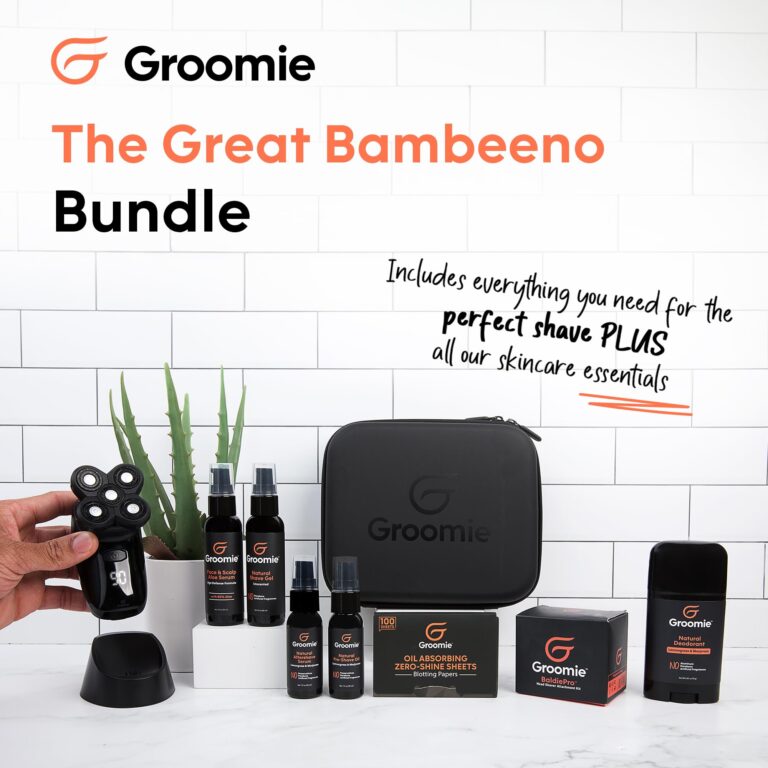 Groomie Mens Grooming Bundle - BaldiePro Electric Head Shaver for Bald Men Includes Travel Case, Charging Dock & Accessory Kit - Deodorant, Scalp & Face Serum, Shave Gel, Aftershave, Pre-Shave Oil - Image 7