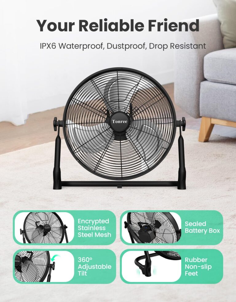 18" Portable Battery Operated Fan, Rechargeable Floor Fan, Hi-Velocity Cordless Camping Fan, Hi-Airflow Industrial Wireless Fan, Quiet Fan, USB Phone Charge, 12-60H Runtime, For Home, Outdoor, Garage - Image 3