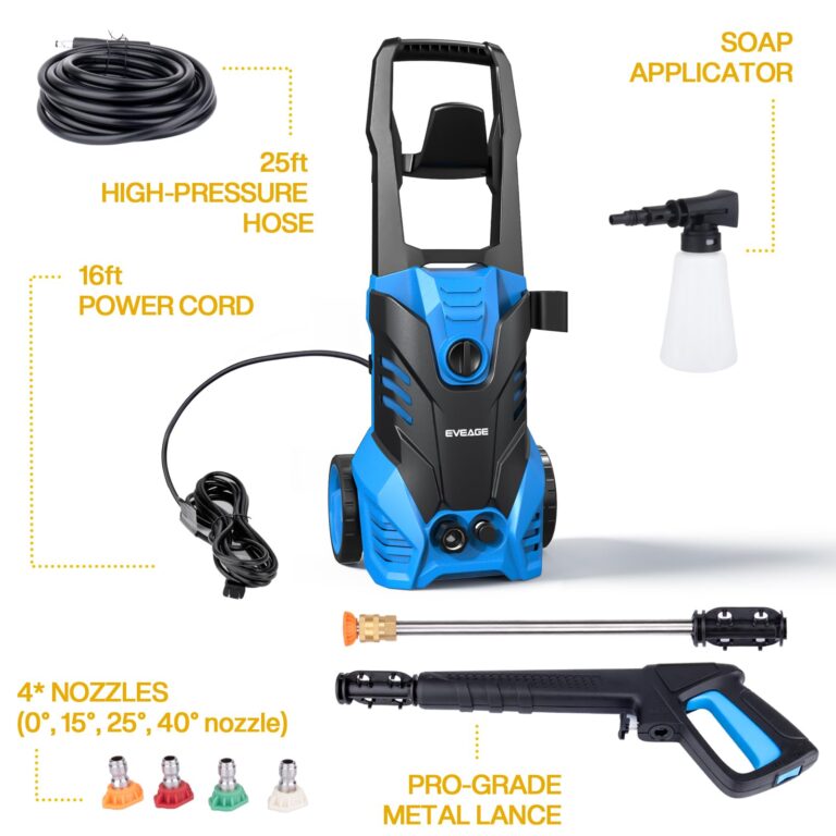 EVEAGE Electric Powerful Pressure Washer - 3500PSI Max 2.5GPM Power Washer with 20FT Hose 4 Quick Connect Nozzles, Soap Tank Clean Cars, IPX5 Car Wash Machine/Car/Driveway/Patio Clean - Image 7