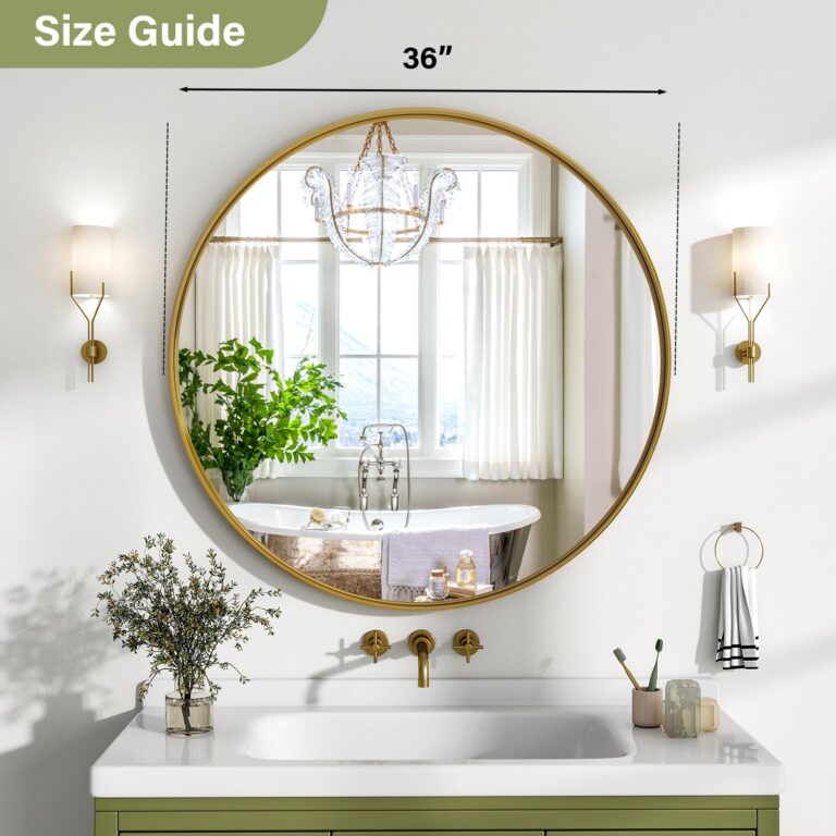 Easly 36 Inch Gold Round Bathroom Mirror - Wall Mounted Circle Mirror with Metal Frame, Modern Mirror Suitable for Bathroom, Vanity, Entryway, Living Room, Wall Decor - Image 5