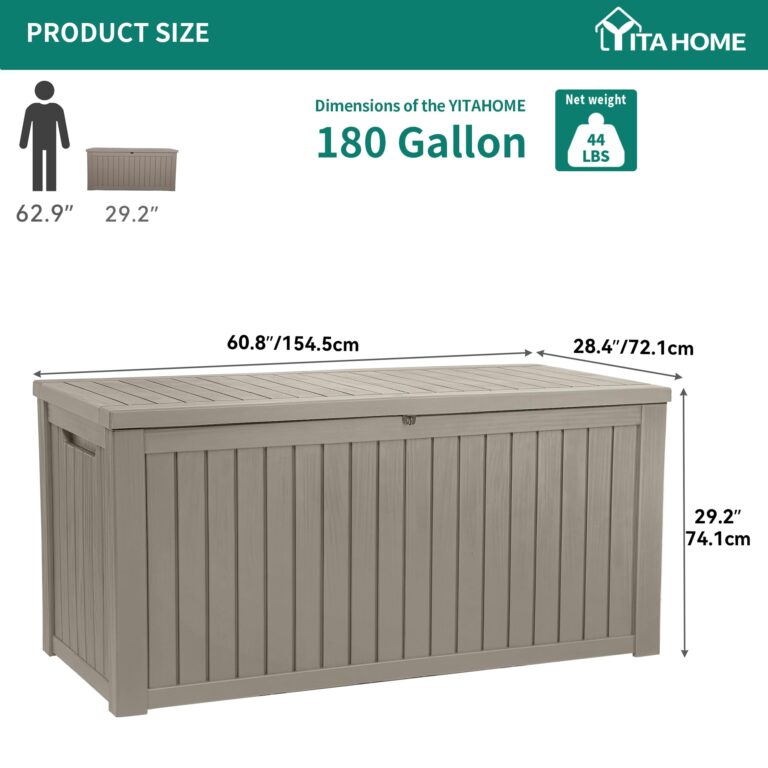 YITAHOME 180 Gallon XL Outdoor Storage Deck Box with Divider, Waterproof & Lockable, Ideal for Patio Furniture and Garden Tools, Resin-Built, Wood-Like Texture, Brown - Image 3