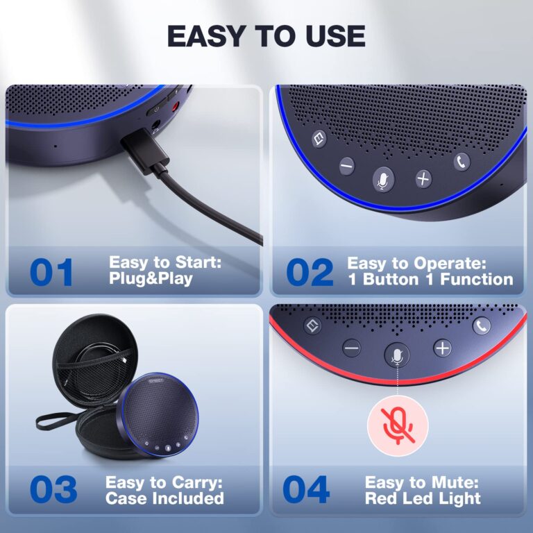 EMEET Bluetooth Speakerphone M3, Zoom Certified 4 AI Mics 360°Voice Pickup 18H Talk Time Conference Speaker and Microphone, USB/Bluetooth Conference Speaker w/Daisy Chain for 20 People for Zoom Teams - Image 3