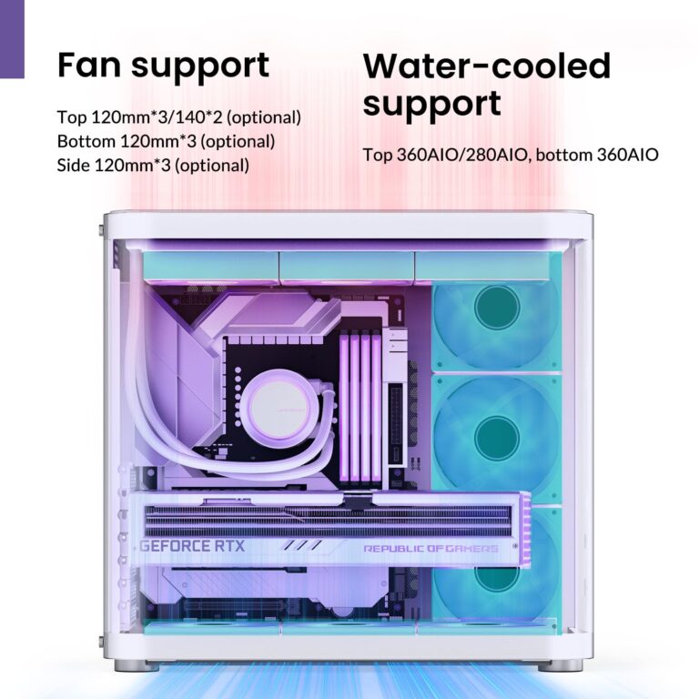 JONSBO TK-2 White ATX Mid-Tower Pc Case,Hyperboloid Glass Design, Separated Cabinet Structure, Al Alloy Shell Desktop Computer Case, Support BTF Motherboard/ATX Power supply/360 AIO,White - Image 6