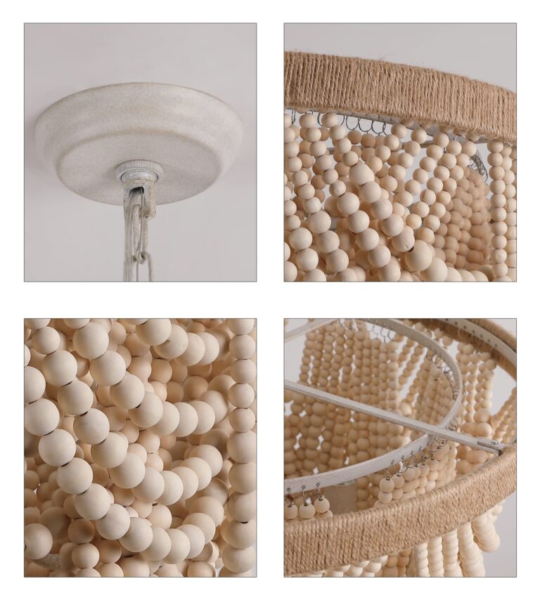 Q&S Boho Wood Beaded Chandelier,Farmhouse Coastal Large Bohemia 5 Lights for Dining Room Kitchen Living Room Entryway Foyer Hotel W19.9 UL Listed - Image 4