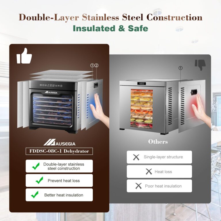 Ausegia Food Dehydrator With 8.8" Drying Space, Bigger Than 9 Trays Dehydrators,800W Power Saves More Time Than 600W, 190°F Dehydrated Dryer for Jerky, Dog Treats, Herbs, Meat, Fruit, Vegatables - Image 7