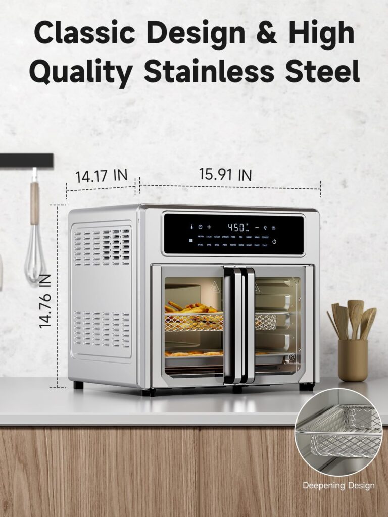 Kitchen Elite®Air Fryer French Door Oven,26.4 Qt Easy Cleanup & Use Large Countertop Toaster Oven Combo,18 Presets & 1 Preheat & 1 Light,Multi-Layer Cooking,4 Accessories,Stainless Steel - Image 2